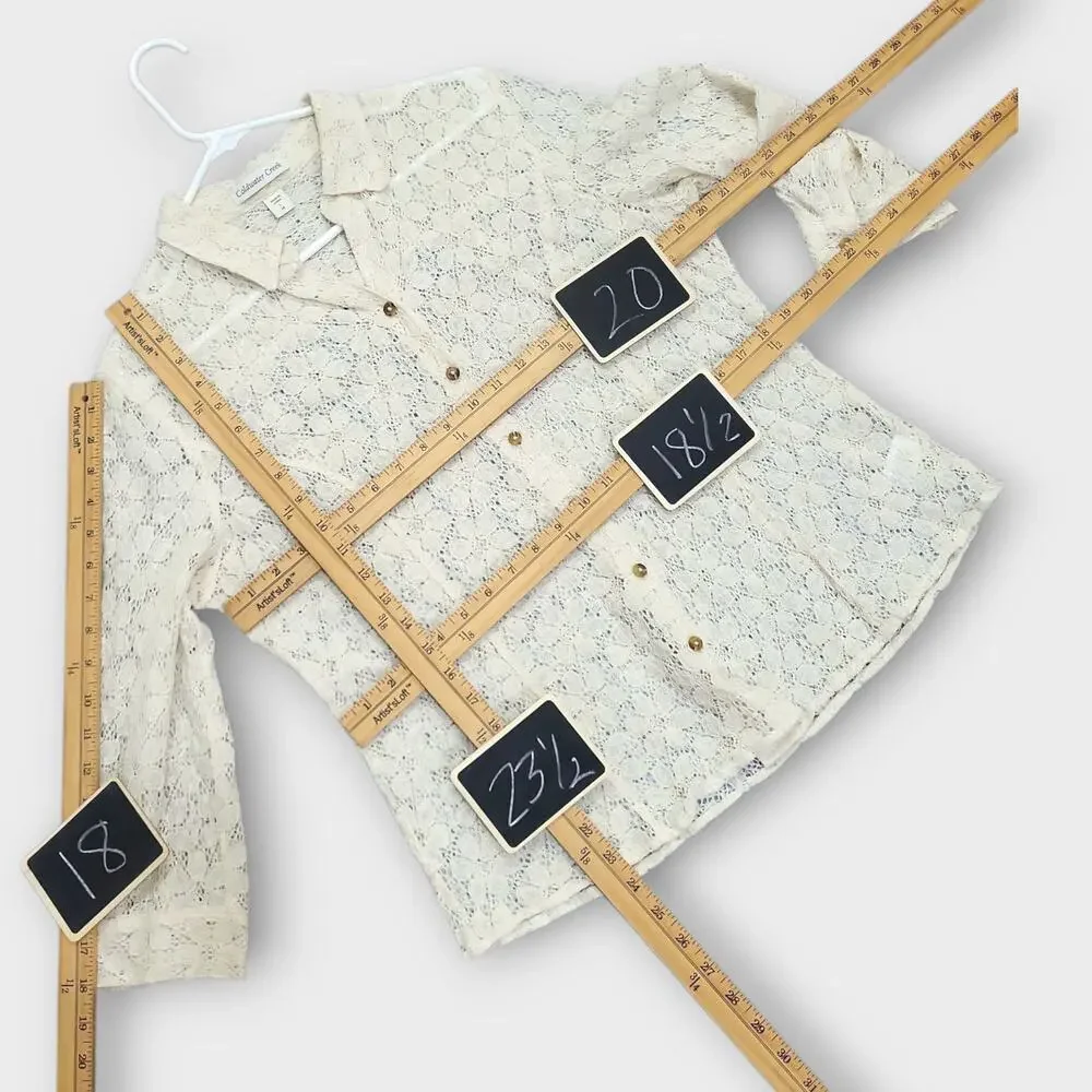 Coldwater Creek Lace Shirt Womens Large Cream Lace Summer Boho Coastal Cottage - Picture 4 of 12